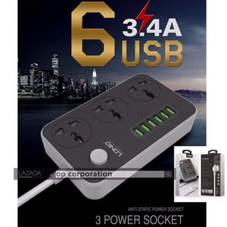 LDNIO SC3604 Power Strip with 3 AC Sockets + 6 USB Ports - Black / US Plug