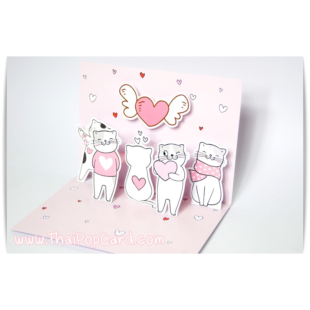 การ์ดป๊อปอัพ แมว Happy Love 2 V07.