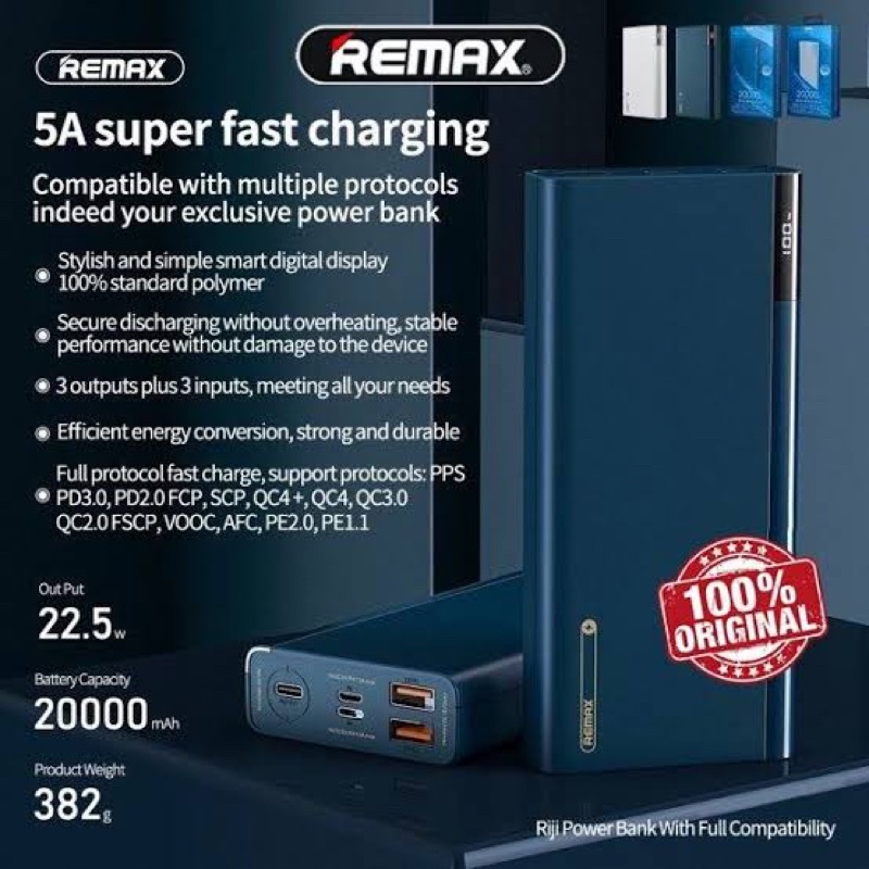 Remax RPP-521/RPP-108/Rpp-96 พาวเวอร์แบงค์ แบตสำรอง ชาร์จได้รวดเร็ว ปลอดภัยมาตรฐาน 20000mAh Power Ba