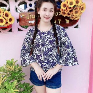 เสื้อแขนระบาย ผ้าฝ้ายพิมพ์ลาย แต่งน่ารัก