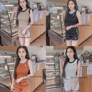 🌈MesubShop🌈ชุดเซ็ท Sportนิดๆ เสื้อแขนกุด + กางเกงขาสั้น แมทลงตัวมาก เนื้อไหมพรม ฮานามิ