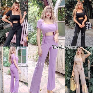 Setโชว์เอว Set2ชิ้น ผ้าร่อง เซ็ทเสื้อและกางเกง เซทกางเกงขายาว setเอวเว้า ชุดset ชุดเซต เซตเว้าเอว เซตเสื้อกางเกง ชุดsexy