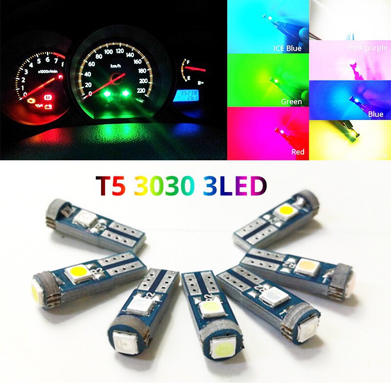 T5 3SMD3030 LED ภายในรถแสงแดชบอร์ดหน้าบัตโคมไฟหลอดไฟ 1หลอด หลอดไฟหน้าปัดเรือนไมล์มอไซ led T5 หลอด LED T5 ไฟบอกเกียร์ 3 ชิพ SMD 3030 ความสว่างสูง