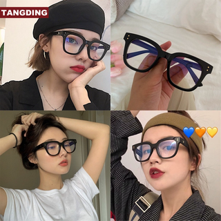 【COD Tangding】แว่นตา กรอบสีดํา ย้อนยุค หนา ขาหนา อเนกประสงค์ บาง กรอบสี่เหลี่ยม เลนส์แบน แว่นตานักเรียน