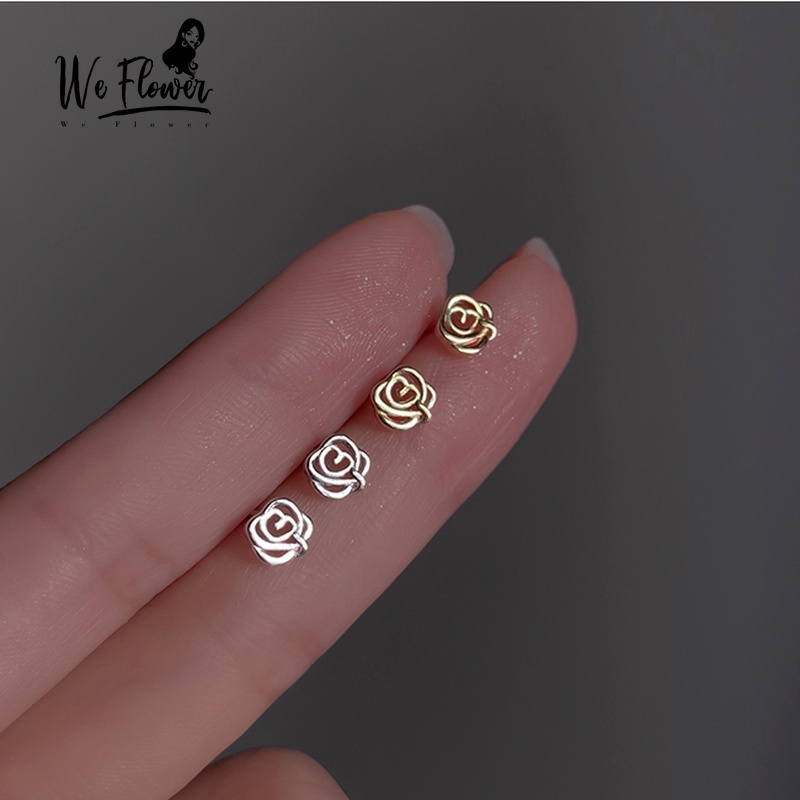 We Flower Vintage s925 Silver Rose Stud Earrings for Women Girls Chic Fashion Ear Jewelry