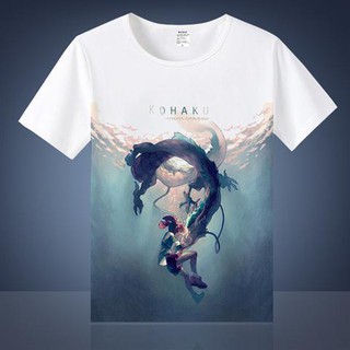 ✈♛☽Spirited Away Miyazaki Hayao Animation Ogino Chihiro White Dragon Fairy Tale Round Neck Short Sleeve T-shirt Anime P