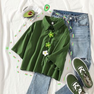 🥑 เสื้อโปโลเเขนสั้นสีเขียว 🥑 ใส่สบาย น่ารัก