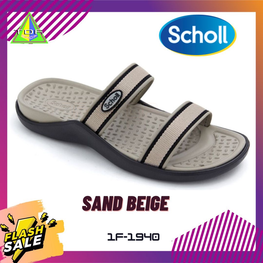 รุ่นใหม่! Scholl Sand Beige / Choco : แซน รองเท้า แตะ แบบ สวม นุ่มเบาสบาย หญิง สีเบจ