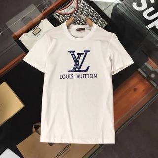 เสื้อยืดคอกลม แขนสั้น ผ้าฝ้าย พิมพ์ลายป้าย Louis Vuitton