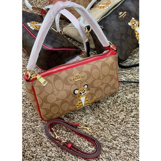 COACH TOP HANDLE POUCH SIGNATURE WITH BABY TIGER PRINT ((36674//58321))