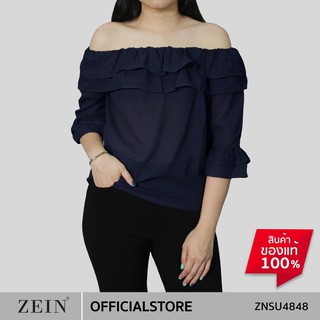 ZEIN เสื้อเบลาส์ เสื้อผู้หญิง แขนยาว เปิดไหล่ สีพื้น ZNSU4845