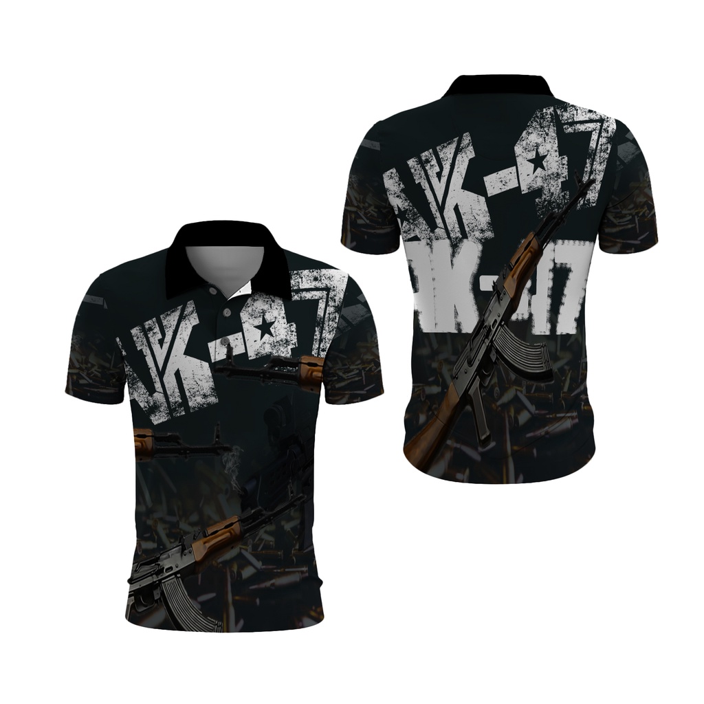 Tinishop - เสื้อโปโลผู้ใหญ่ AK47 | AK47 Full Print Weapon Motif Collar T-Shirt
