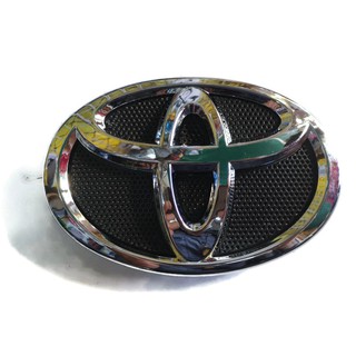 ตรา Toyota ติดหน้ากะจังงานเทียบแท้ขนาด14x10cmสีชุบโครเมี่ยมพื้นสีดำ