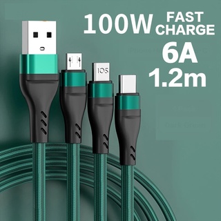 ReadyStock 100W Super Fast Charger Cable 6A 3 in 1 Charger Cable Micro Usb / Type-C / For iP Phone Cable