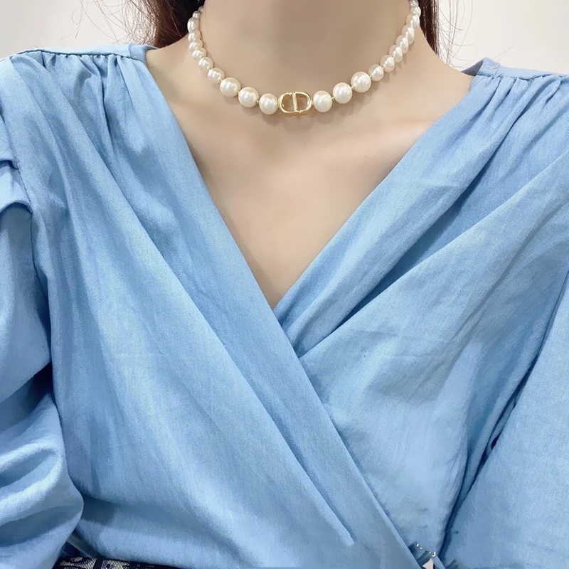 สร้อยคอ ประดับไข่มุก พิมพ์ลายตัวอักษร สไตล์เกาหลี และญี่ปุ่น หรูหรา แฟชั่นสําหรับผู้หญิง