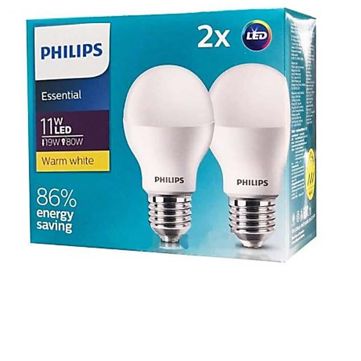 หลอดไฟฟิลิปส์ Philips Essential LED Bulb E27 11W 3000K A60 (แพ็คคู่ 2 ดวง)