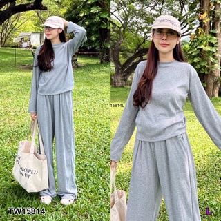 TW15814 Set 2 ชิ้น เสื้อคอกลมแขนยาว เพิ่มลูกเล่นเปิดโชว์หลังสุดแซ่บ กางเกงขายาว แต่งกระเป๋าข้าง 2 ข้าง ผ้ายืดเกาหลี