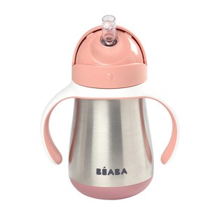 BEABA กระติกน้ำหัดดื่มสแตนเลส Stainless Steel Straw Cup with Handles 250ml - Vintage Pink