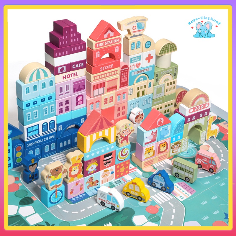 ของเล่นไม้  บล๊อคสร้างเมืองบล๊อกไม้  100-186ชิ้น  จิ๊กซอว์ ของเล่นตัวต่อ บล็อกตัวต่อไม้ ของเล่นเด็ก ตัวต่อไม้ – โปรปัง