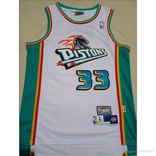 เสื้อกีฬาแขนกุด ลายทีม ACE NBA Jersey Detroit Pistons No.33 HILL สีขาว สไตล์คลาสสิก