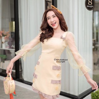 GN13781 **รบกวนสอบถามก่อนสั่งซื้อจ้า** เดรสแต่งระบายแขนยาวผ้าแก้ว Dress