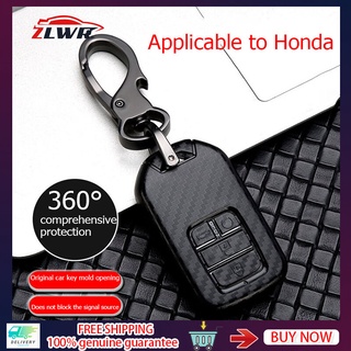 ZLWR Honda กรณีรถสำหรับ Honda เคสกุญแจรถยนต์ Civic CR-V HR-V Accord หยก Jazz City Pilot Crider Odyssey 2015 2016-2018 2019 Key Fob กรณีคาร์บอนไฟเบอร์รถกรณี เคสกุญแจรีโมทคาร์บอนไฟเบอร์