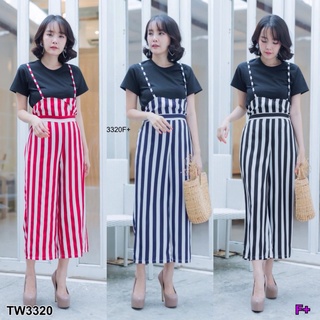 👗Pfashion [ส่งไว!!🚛] P3320 เซท 2 ชิ้น เสื้อยืดแขนสั้น กับเอี๊ยมริ้ว 2 piece set, short sleeve t-shirt. with st