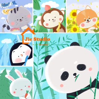 ✨Ready Stock✨ 20*20cm DIY Digital Painting Framed Canvas Painting Cute Cartoon Panda Animals Paint By Numbers Digital Painting Children Drawing Practice Paint By Number Birthday Gift Painting