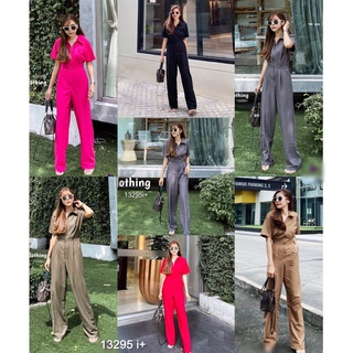 WST13295 Jumpsuit จั๊มสูทยาว คอปก ดีเทลสม็อกเอวช่วงหลัง ซิปหน้า จับจีบตีเกล็ดให้ทรงเป๊ะขึ้นไปอีก กระเป๋าข้า