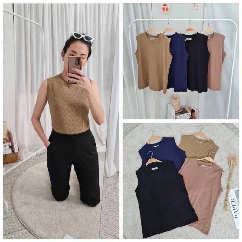 [ C3 ] WARA เสื้อคอปีนแขนกุดผ้าร่อง