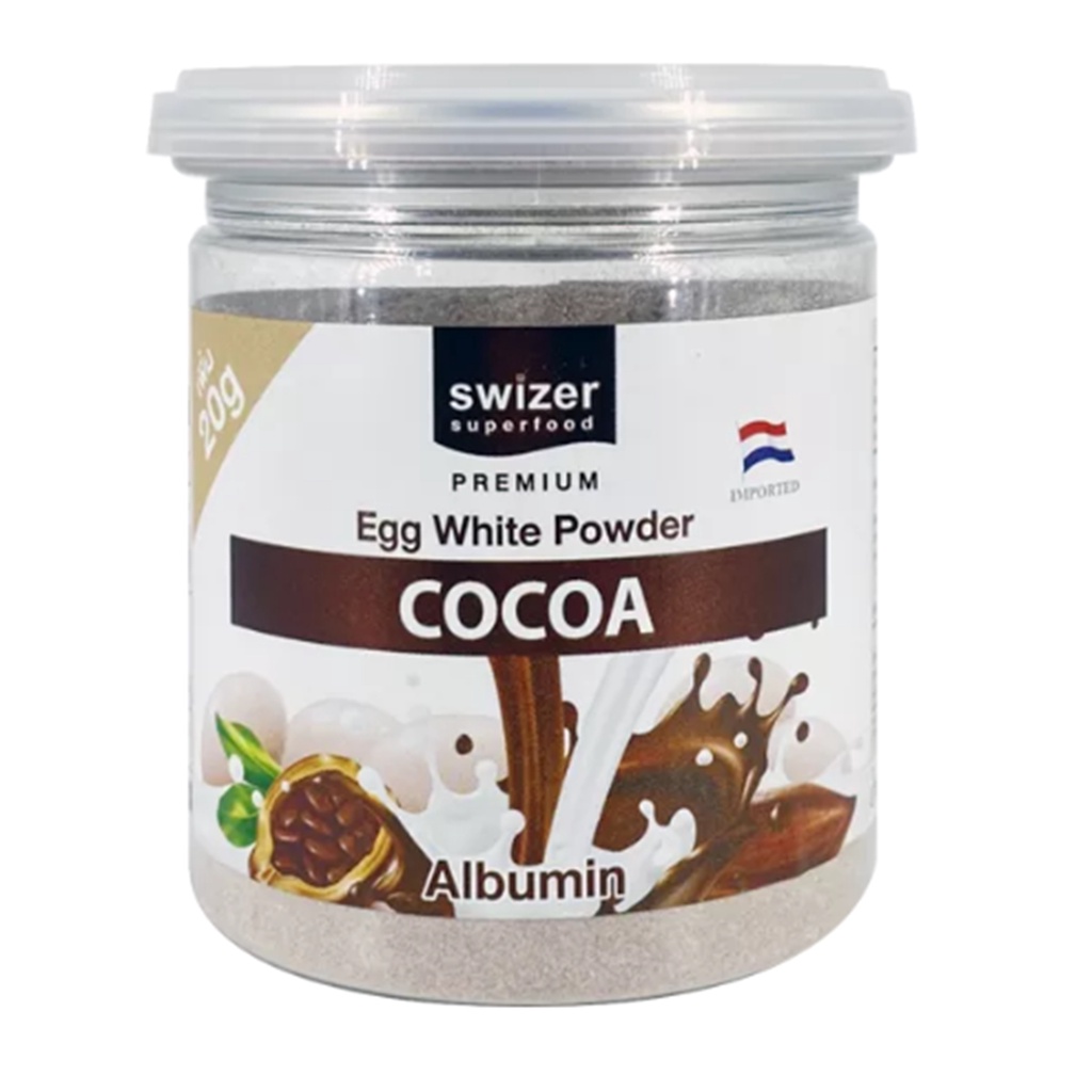 Swizer Albumin Egg White Powder Cocoa 120g.โปรตีนไข่ขาวแบบผง รสโกโก้ อาหารเสริมการออกกำลังกาย