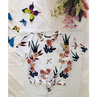 🌼Sheinเสื้อคลอปลายดอกเอวลอย+ผูกโบว์