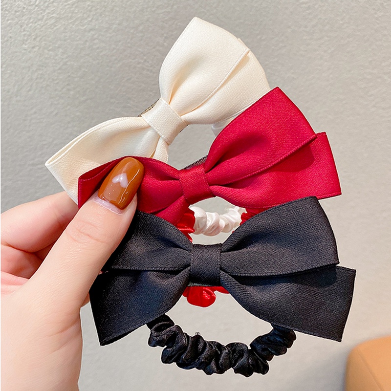 ยางรัดผม ผ้ากํามะหยี่ ประดับโบว์น่ารัก ขนาดเล็ก สีแดง สไตล์เกาหลี สําหรับผู้หญิง - รูปที่ 2