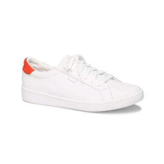 KEDS WH61495 ACE LEATHER WHITE RED รองเท้าผ้าใบผู้หญิง หนัง แบบผูกเชือก สีขาว