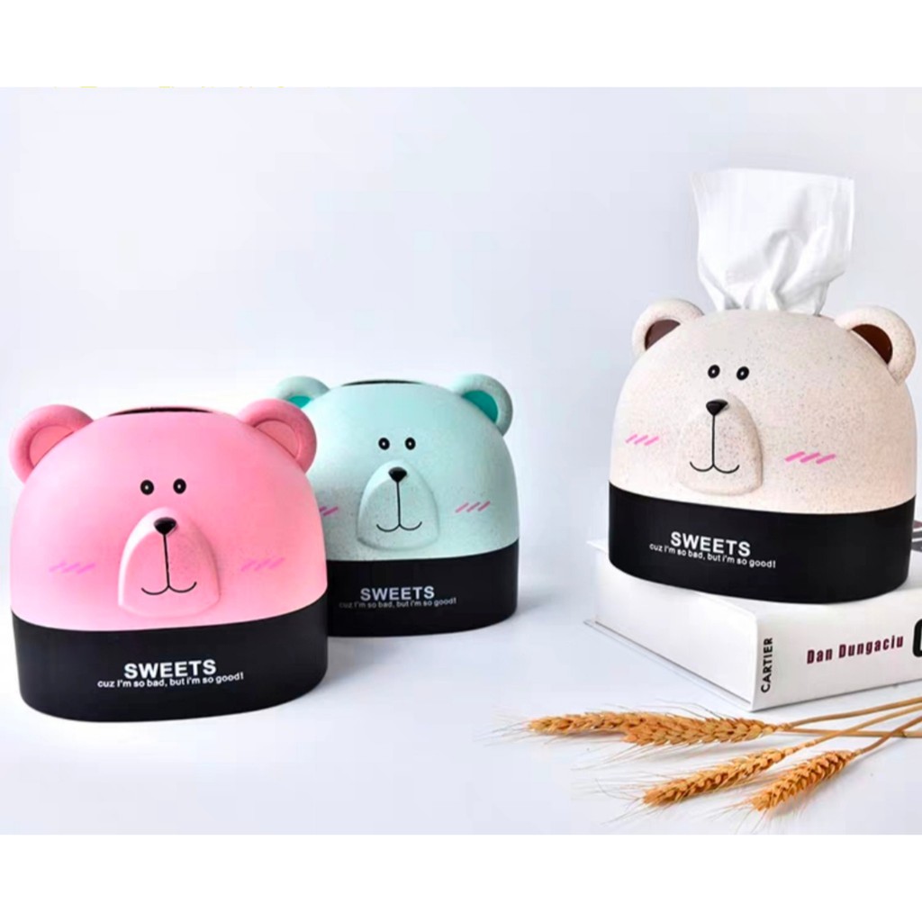 กล่องใส่ทิชชู่ แบบม้วนและpopupเล็ก กล่องใส่กระดาษทิชชู่พลาสิก ขนาด15*17cm. (รูปหมี) CH0115