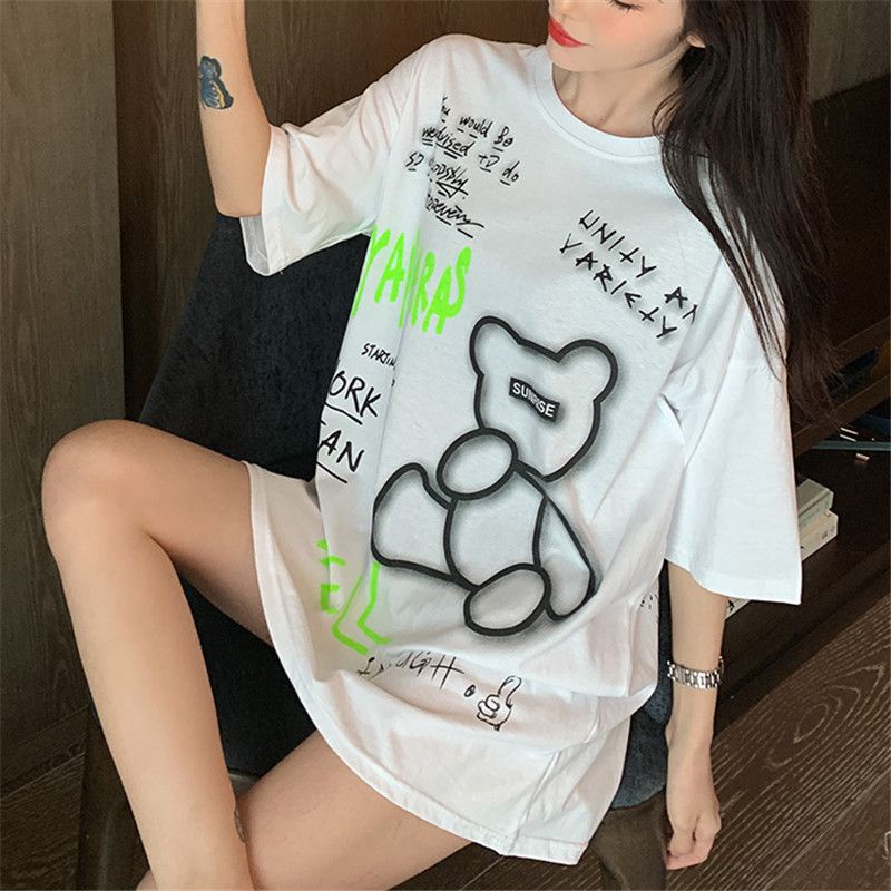 Erfashion - Bear Be Well - เสื้อยืดสไตล์เกาหลีขนาดใหญ่ | เสื้อยืดหมีผู้หญิงร่วมสมัย