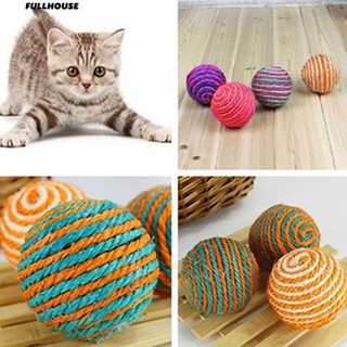 💎♥ Cat Pet Sisal เชือกถักสาลู่ลูกชิ้นเล่น Chewing Rattle Scratch Catch Toy