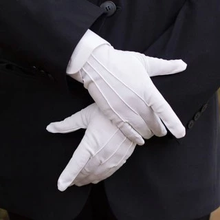 ถุงมือผ้าสีขาว ติดกระดุม ผ้าไนล่อน 100% หนา ออกงานทางการ เต้น เชียร์กีฬา งานแสดง คอสเพลย์ White formal glove ส่งจากไทย