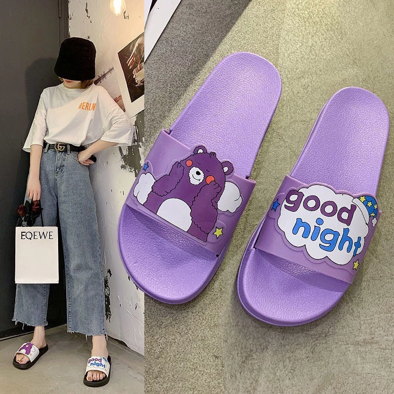 รองเท้าแตะผู้หญิง(หมีgood night) รองเท้ายางนิ่มใส่สบาย (แนะนำให้ซื้อเพิ่ม1เบอร์)
