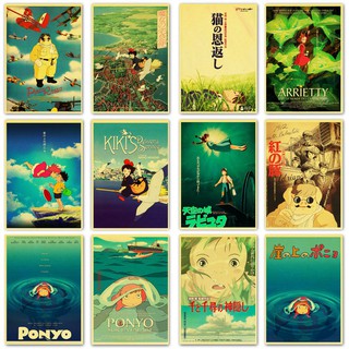 โปสเตอร์กระดาษคราฟท์ พิมพ์ลายอนิเมะ Hayao Miyazaki Thousands of Spirits สไตล์วินเทจ สําหรับตกแต่งบ้าน