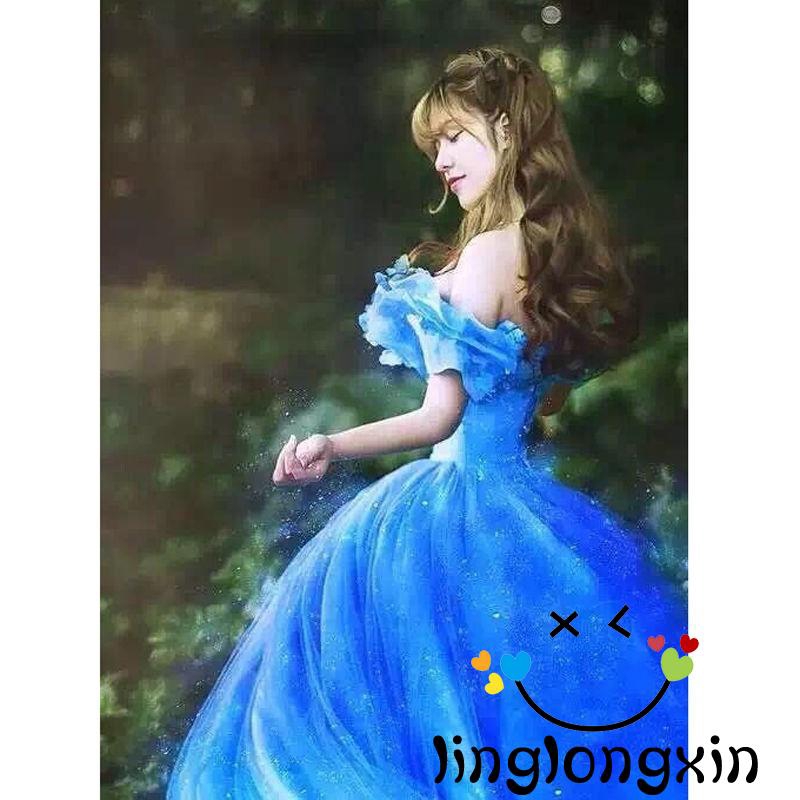 2Y2-2015 New Movie Scarlett Sandy Princess Dress blue Cinderella Costume Adult u287 #3