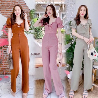 MB15117 เซ็ตเสื้อครอปแขนตุ๊กตา✨กางเกงขายาวสีพื้น