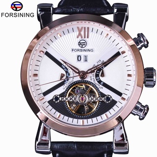 Forsining Rose Golden Classic Tourbillion Calendar Genuine Leather Automatic Watches Mens Mechanical Watches Top Brand L