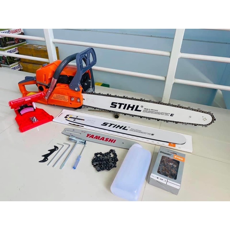 เลื่อยยนต์รุ่น 5900 5 แรง บาร์ 22 นิ้ว +บาร์โซ่ 18 นิ้ว stihl 1ชุด ชุด +บาร์โซ่ 11.5 นิ้ว 1 ชุด + ที่ลับโซ่ 1