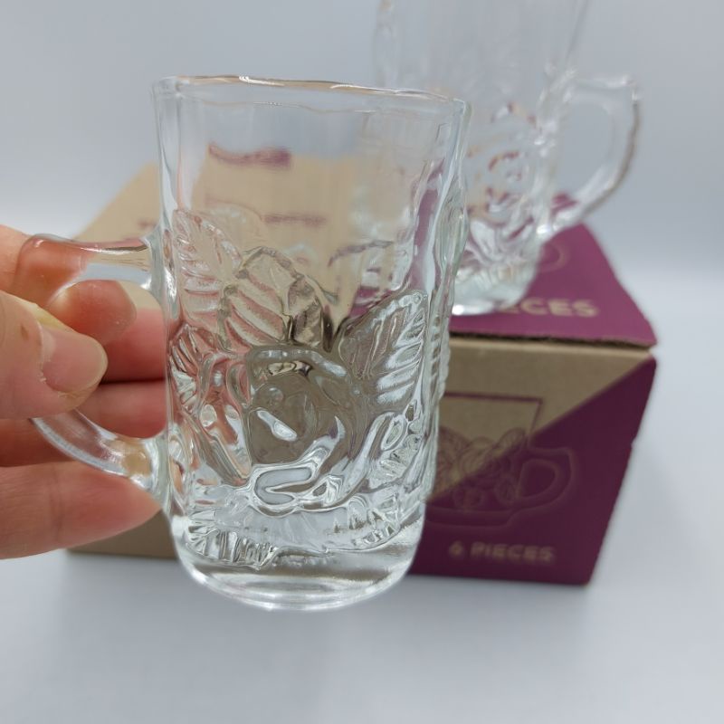 (ขายยกกล่อง)แก้วเป็ก SHOT ใสมีหูลายกุหลาบ ใส่นม 1กล่องมี6ใบ - รูปที่ 7