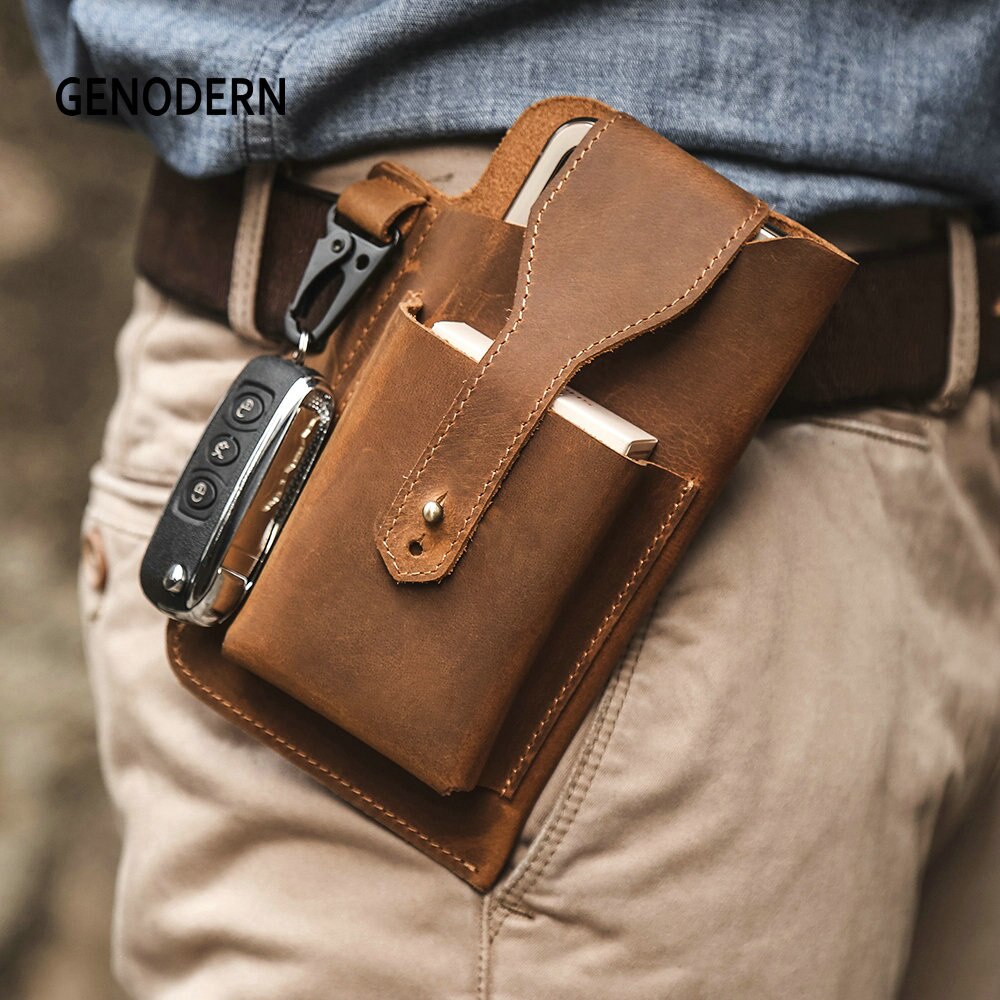 GENODERN กระเป๋าคาดเอวหนังแท้กระเป๋าเข็มขัดสําหรับผู้ชาย Fanny Pack Bum Bags สําหรับโทรศัพท์มือถือ