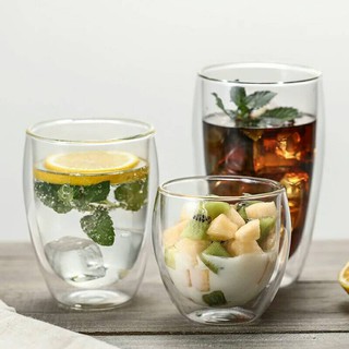 Double Wall Glass Cup แก้วน้ำสองชั้น สำหรับใส่เครื่องดื่มได้ทั้งร้อนและเย็น มี 3 ขนาด 80ml 350ml 450ml