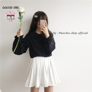 DC6102-050 เสื้อคอบัวระบายแต่งกระดุมหน้า