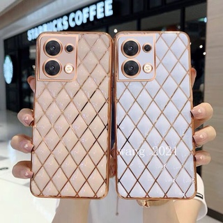 Ready Stock 2022 New Phone Case เคส OPPO Reno8 5G / Reno8 Pro 5G Vintage Trendy Lattice Plating Casing All Inclusive TPU Soft Back Cover เคสโทรศัพท์