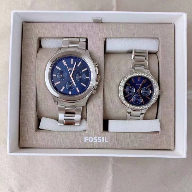 นาฬิกา Fossil  His and Her Multifunction Stainless Steel Watch Set ของแท้